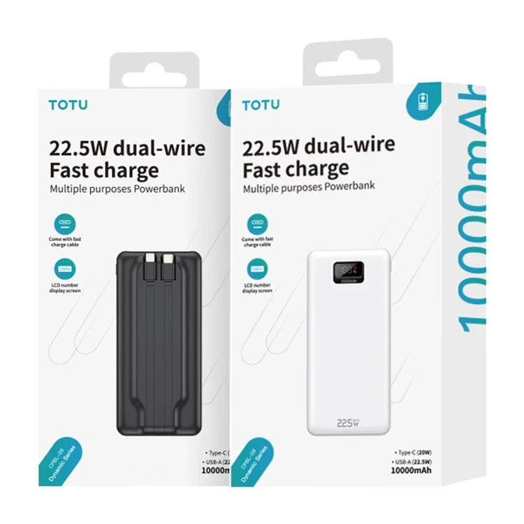 TOTU CPBL-09 Dynamic Series 10000mAh Power Bank Phone Fast Charge External Battery with Type-C / 8-Pin Cable
