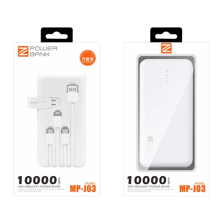 ZUZG MP-J03 Jane Series 10000mAh 4 Cabled Power Bank Portable Phone Charger Battery Pack with Phone Holder