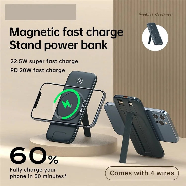 CYKE P3 20000mAh Power Bank Digital Display Built-in 4 Cables Magnetic Phone Wireless Charger