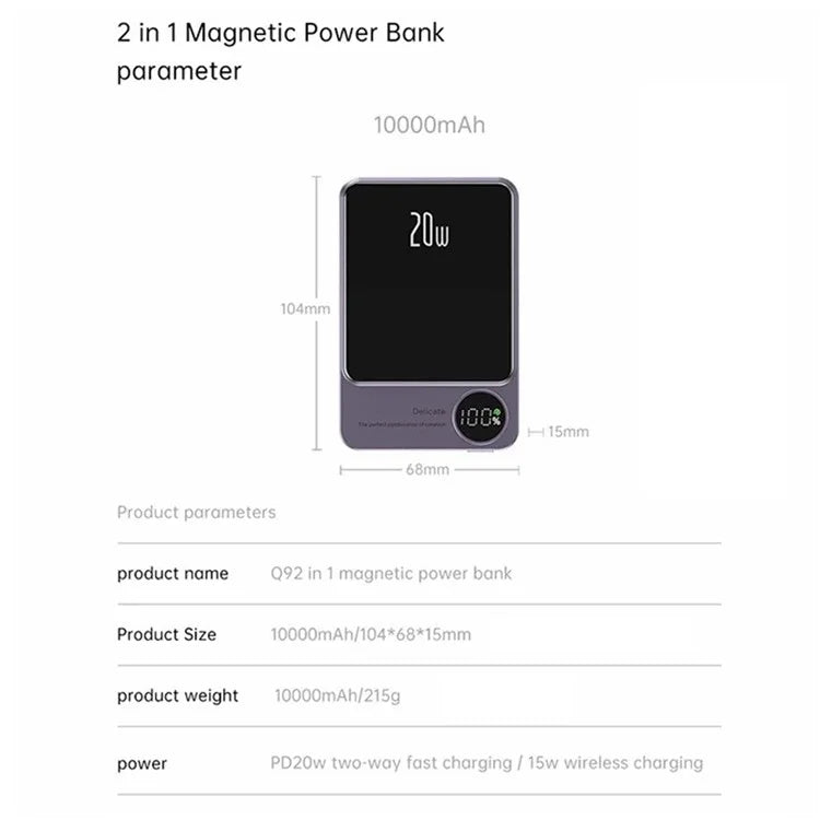 CYKE Q9 Ultra-Thin 15W Magnetic Wireless Charger 10000mAh Power Bank Battery Pack