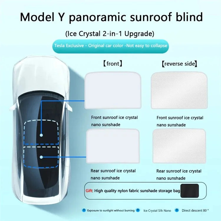 For Model Y 2 Sets Car Glass Roof Sunshade Anti UV Light Sun Shade