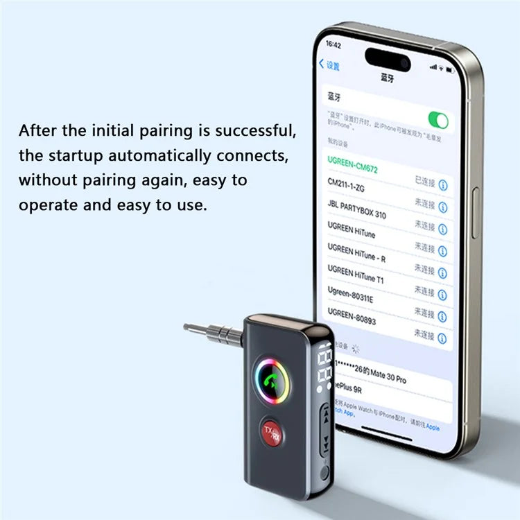 BT106 Colorful Light Wireless Bluetooth 5.4 Adapter Hands-Free Call Audio Receiver Transmitter
