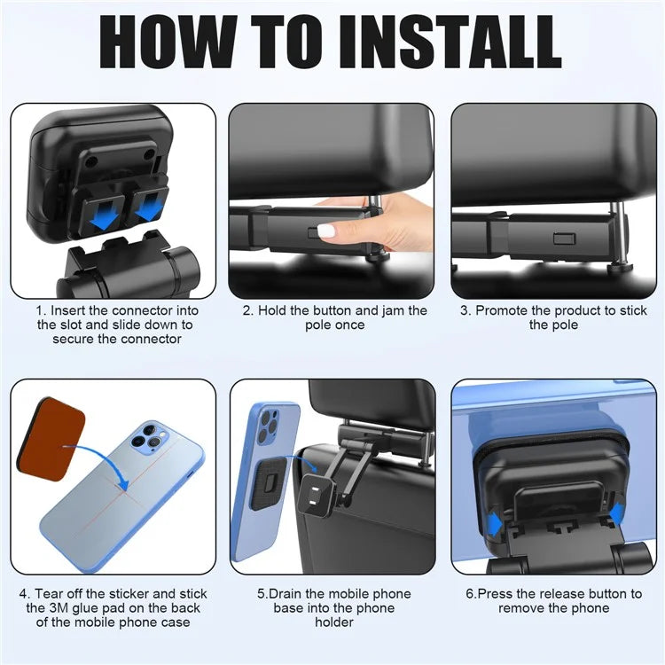 XWJ-148E Universal Car Headrest Phone Holder Vehicle Back Seat Magnetic Adsorption Phone Bracket