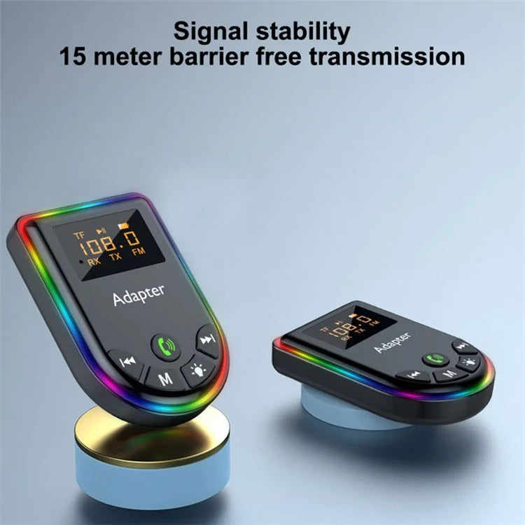 Q5 2-in-1 Bluetooth 5.3 Audio Adapter with Audio Receiver / Transmitter, Car MP3 Player with Colorful Ambient Light
