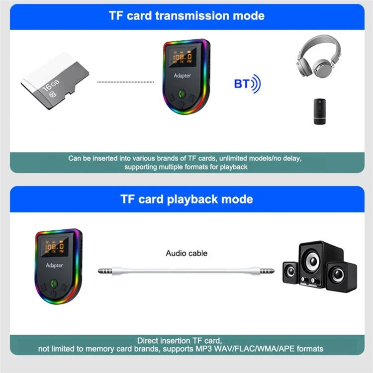 Q7 Portable Digital Display Bluetooth 5.3 MP3 Player 2-in-1 Receiver / Transmitter Car Audio Adapter