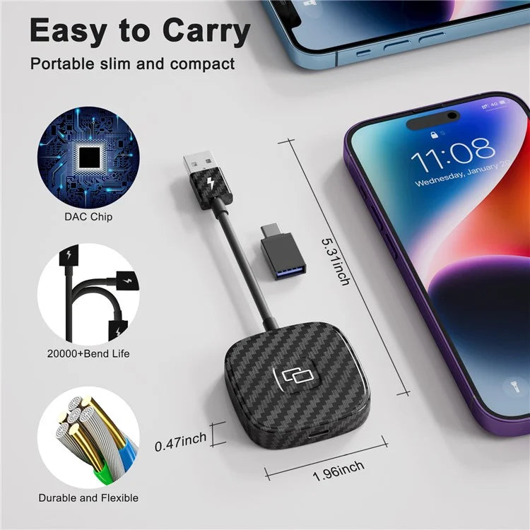 THT-020-7 Car Mirror Adapter AI BOX for iPhone Carplay to Car Display Adapter with USB-C Adapter, Wired Carplay Mirror Dongle