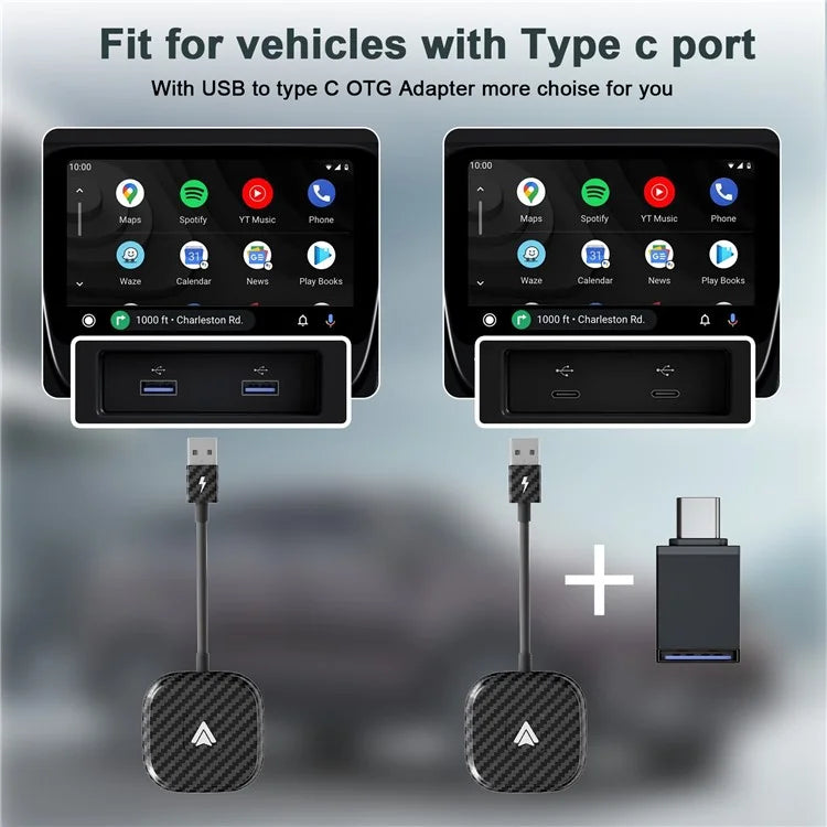 THT-020-4+ Wireless Car Player Adapter Wired to Wireless Android Auto Car Play Converter Support USB / Type-C Interface, Black