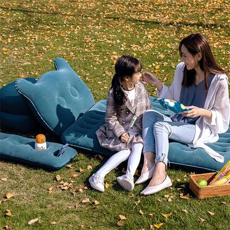 828 Cartoon Bear Head Car Air Mattress PVC + Flocking Back Seat Inflatable Bed with Pump