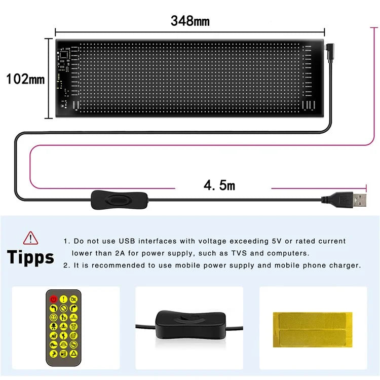 RP1035 102x348mm Waterproof Flexible LED Matrix Panel Bluetooth APP Control Car Sign
