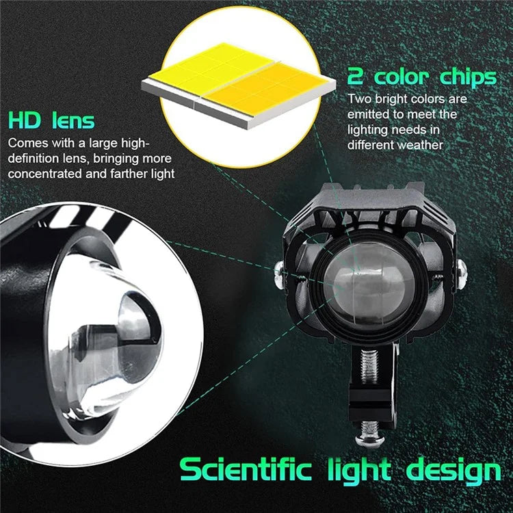 12-85V Motorcycle Electric Bike Yellow+White LED Light Waterproof Super Bright Spotlight
