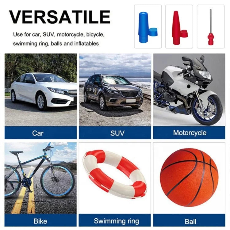 12V Wired Digital Car Tyre Inflator Portable Air Compressor with 3 Nozzle Adaptors and LED Light