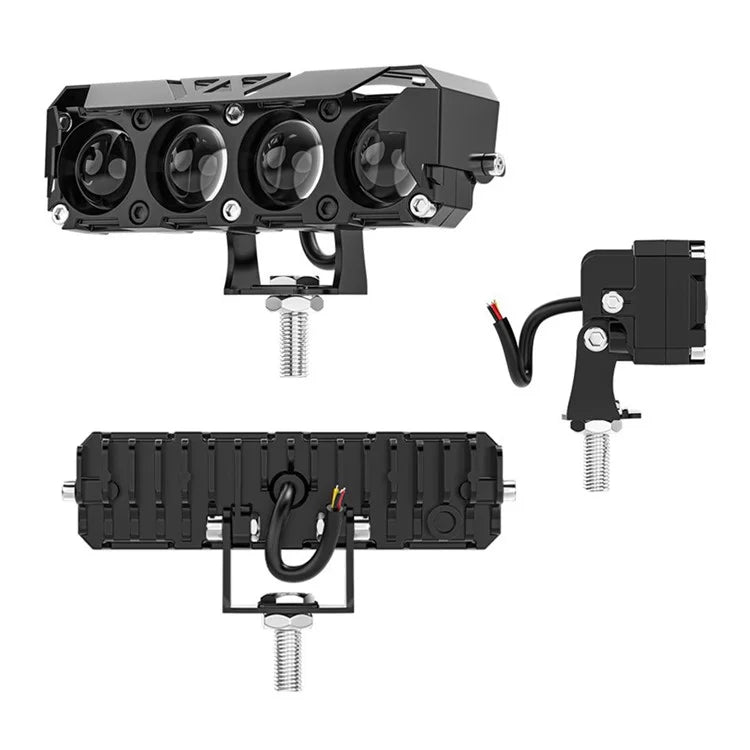 Motorcycle 4-LED Headlight White+Yellow Light Motorbike Spotlight Front Lamp