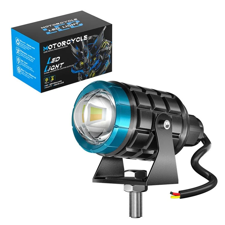 Motorcycle LED Spotlight White+Yellow High Low Beam Light Waterproof Motorbike Headlight