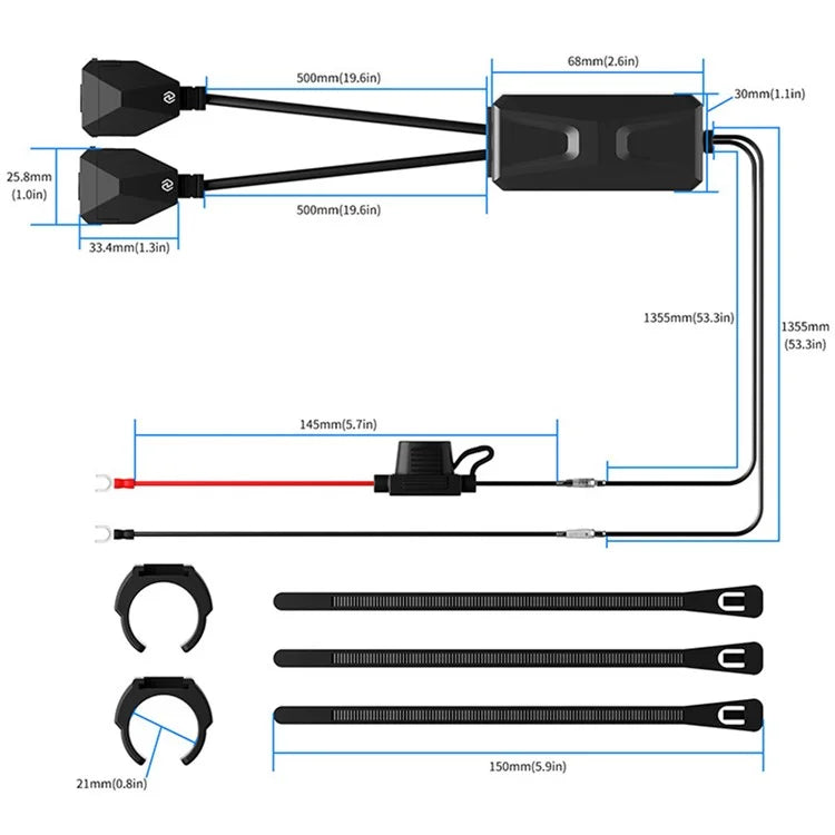 WUPP CS-1849D1 Motorcycle Charger USB-A+Type-C Motorbike Handlebar Charger
