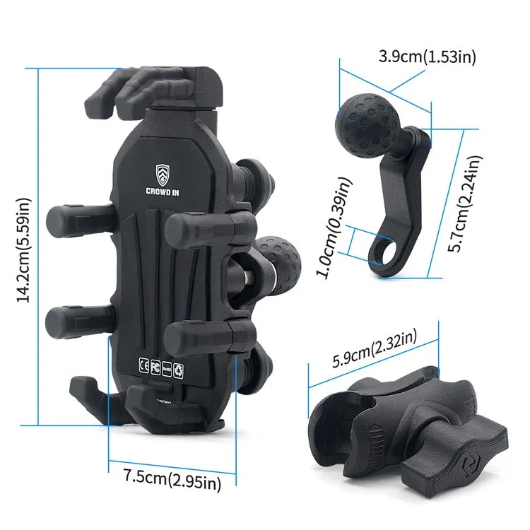 WUPP CS-1990B1 Motorcycle Rearview Mirror Phone Holder Aluminum Alloy Anti Shake Phone Mount