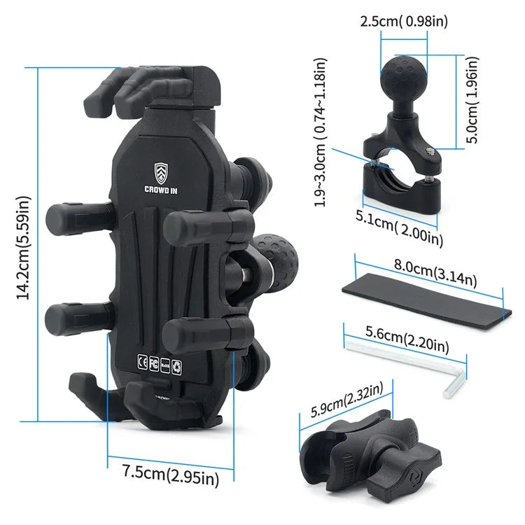 WUPP CS-1990A1 Motorcycle Handlebar Phone Mount Clamp Aluminum Alloy Anti-Shake Bike Phone Holder
