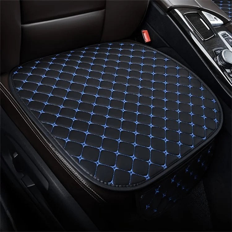 2 Sets Rhombus Embroidered Leather Car Front Seat Cushion + Backrest Pad Set