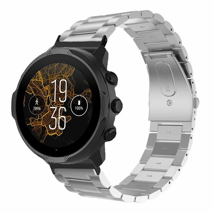 For Suunto Spartan Sport Wrist HR Baro / Suunto 7 Smart Watch Strap 3-Bead 24mm Steel Wrist Band