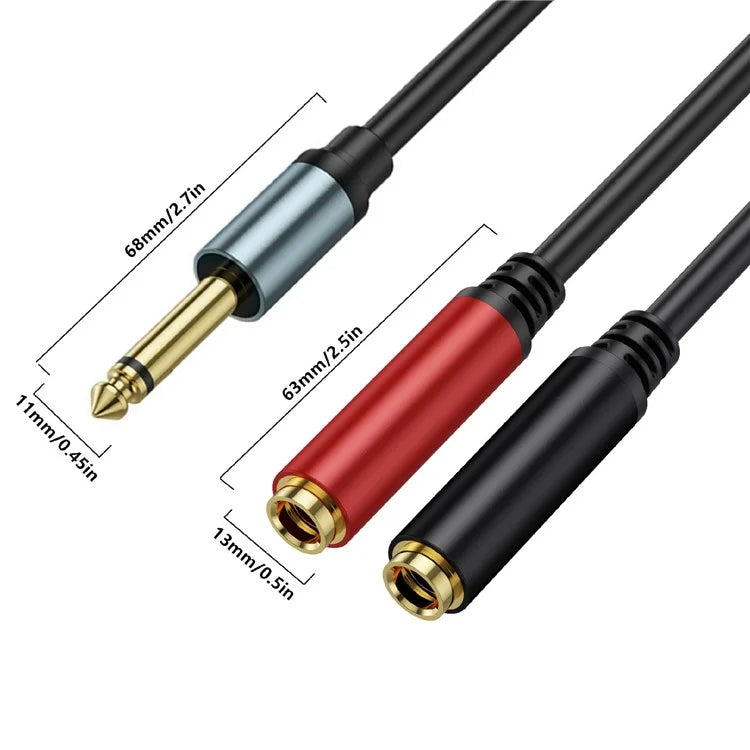 2m 1 / 4 Inch TS Mono Splitter Y Cable 6.35mm Mono Male Plug to Dual 1 / 4 Inch 6.35mm Female Jack Wire