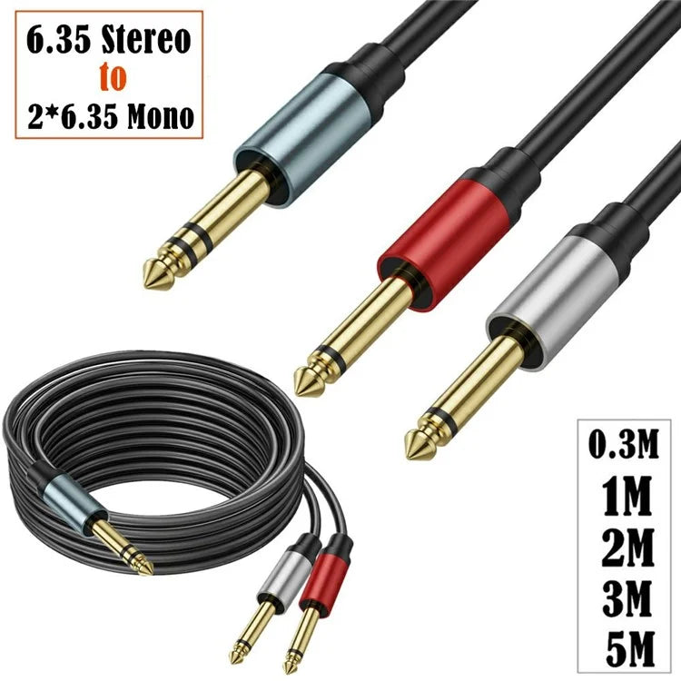 5m 1 / 4 Inch TRS Stereo Y-Splitter Cord 6.35mm Male Jack to Dual 6.35mm Male TS Mono Audio Cable