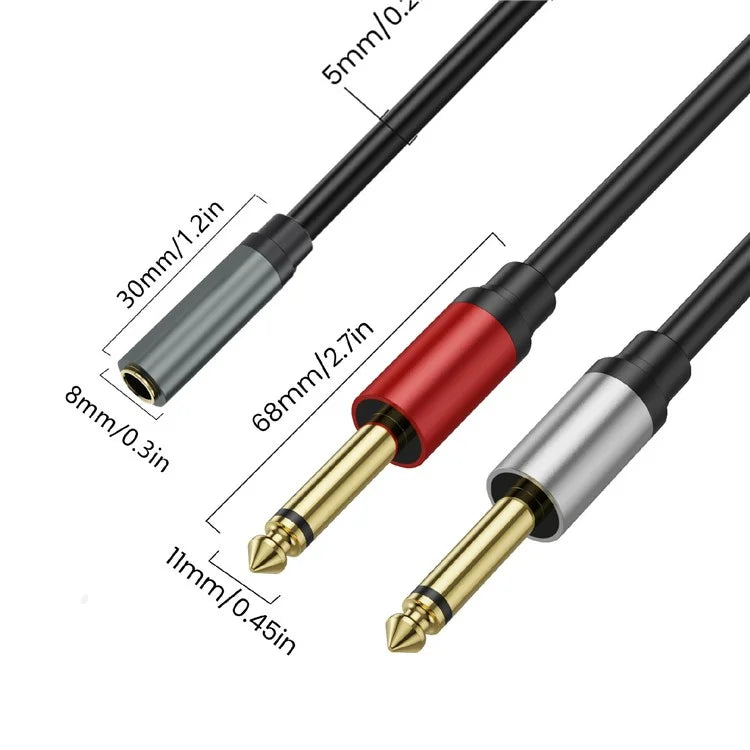 5m 6.35mm Stereo Female TRS to Dual 1 / 4 Inch Male Mono Y Splitter Breakout Cable Patch Cord