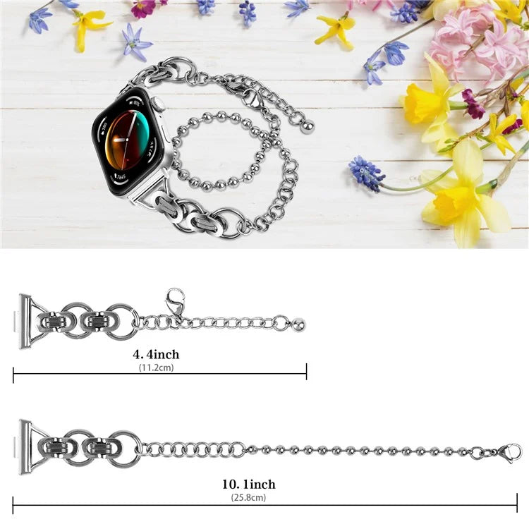 For Huawei Watch Fit 3 Dual Circle Stylish Smart Watch Strap Beaded Chain Alloy Bracelet