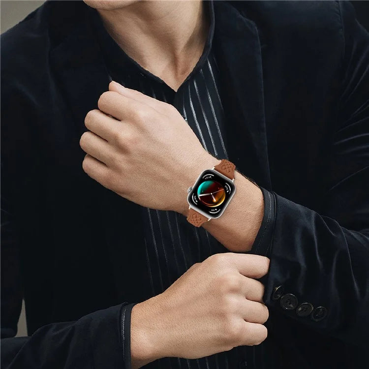 Genuine Cow Leather Band for Huawei Watch Fit 3 Rhombus Imprinted Watch Strap