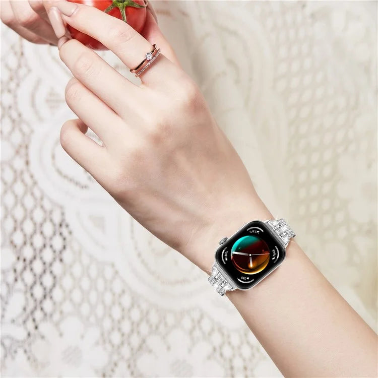 For Huawei Watch Fit 3 Metal Watch Strap Rhinestone Flower Style Band Bracelet