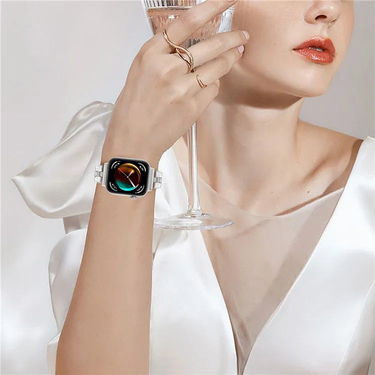 For Huawei Watch Fit 3 Rhinestone Decor Thread Texture Smart Watch Band Metal Wrist Strap