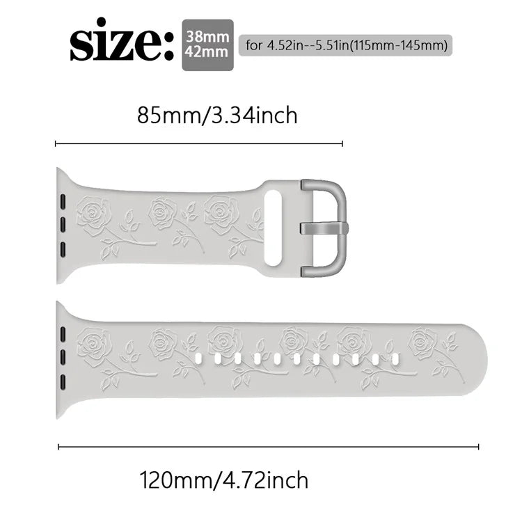 For Apple Watch Series 10 42mm / 9 8 7 41mm / SE (2023) SE (2022) SE 6 5 4 40mm / 3 2 1 38mm Strap Rose Silicone Watch Band