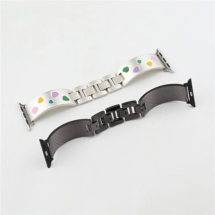 For Apple Watch Series 10 42mm / 9 8 7 41mm / SE (2023) SE (2022) SE 6 5 4 40mm / 3 2 1 38mm Epoxy Heart Pattern Metal Strap
