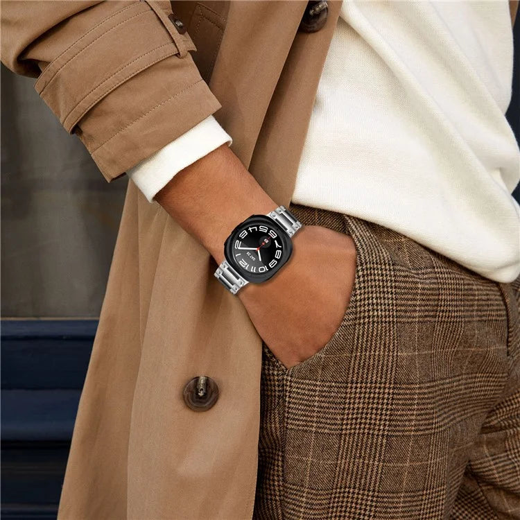 For Samsung Galaxy Watch Ultra 47mm Stainless Steel Watch Strap Buckle Design Wrist Band - Silver