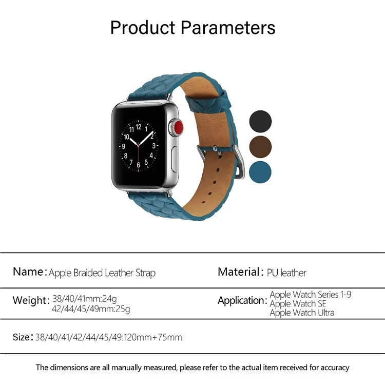 KALEBOL For Apple Watch Series 10 42mm / 9 8 7 41mm / SE (2023) SE (2022) SE 6 5 4 40mm / 3 2 1 38mm Braided Leather Watch Strap