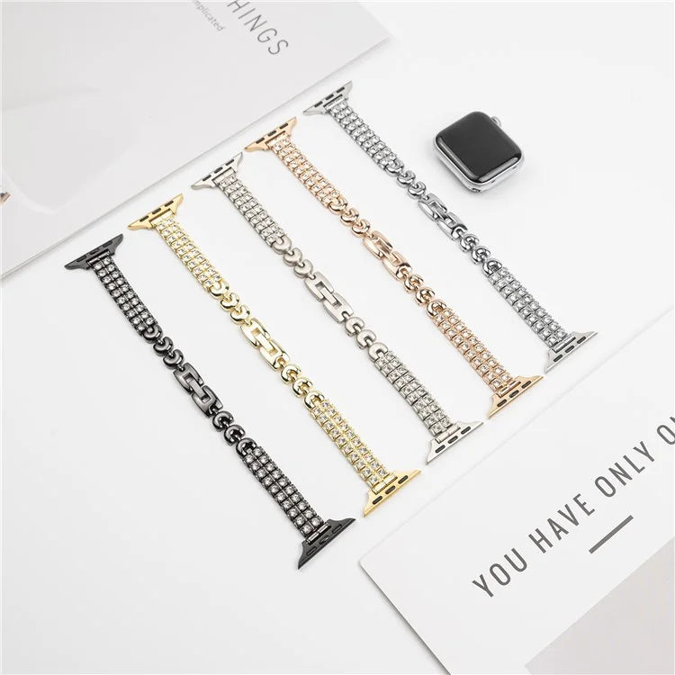 For Apple Watch 10 46mm / Ultra 2 / Ultra 49mm / 9 8 7 45mm / SE (2023) SE (2022) SE 6 5 4 44mm / 3 2 1 42mm Rhinestones Metal Watch Strap