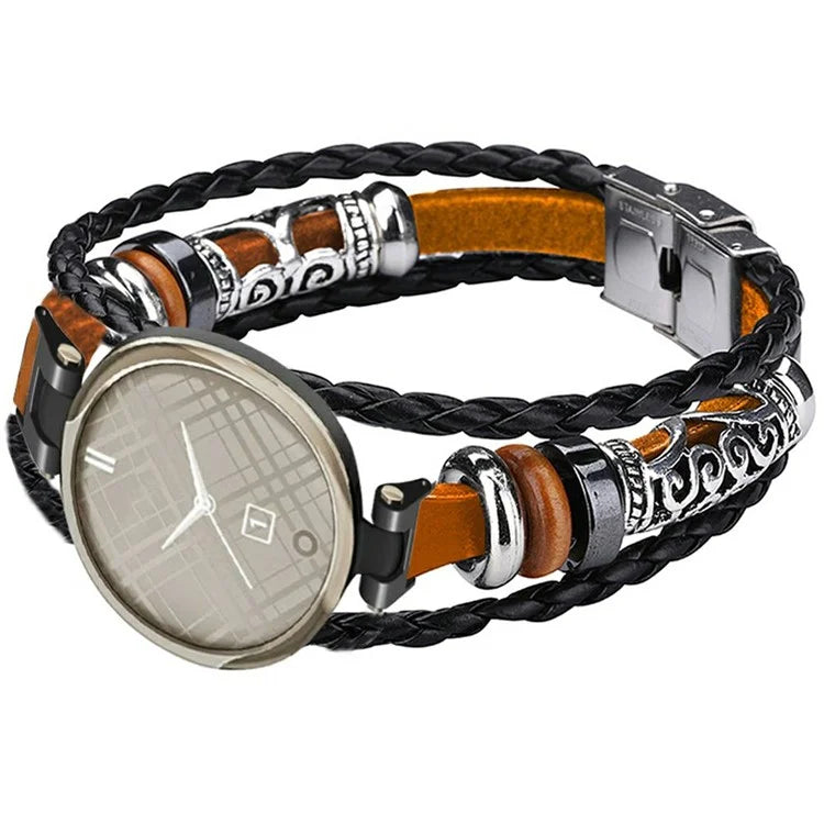 For Garmin Lily Ethnic Band Bracelet Leather+Metal Wrist Strap with Tool