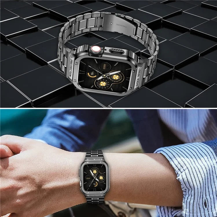 For Apple Watch Series 9 / 8 / 7 45mm Metal Watchband Integral Watch Strap with Case