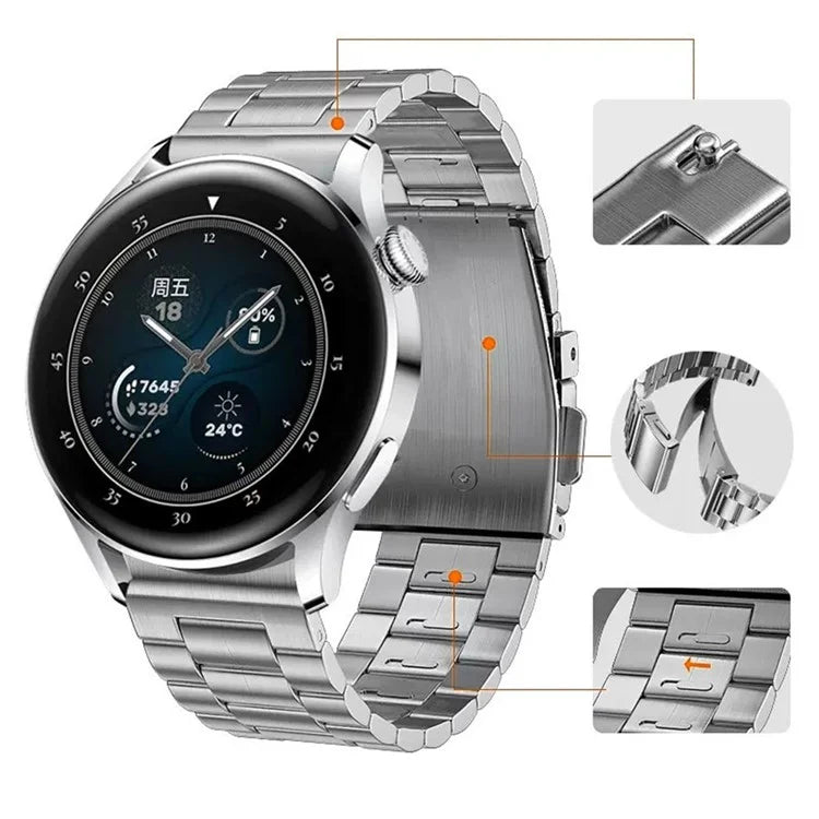 For Huawei Watch GT4 46mm / GT3 46mm / GT2 46mm Watch Strap 3 Beads Titanium Steel 22mm Wrist Band