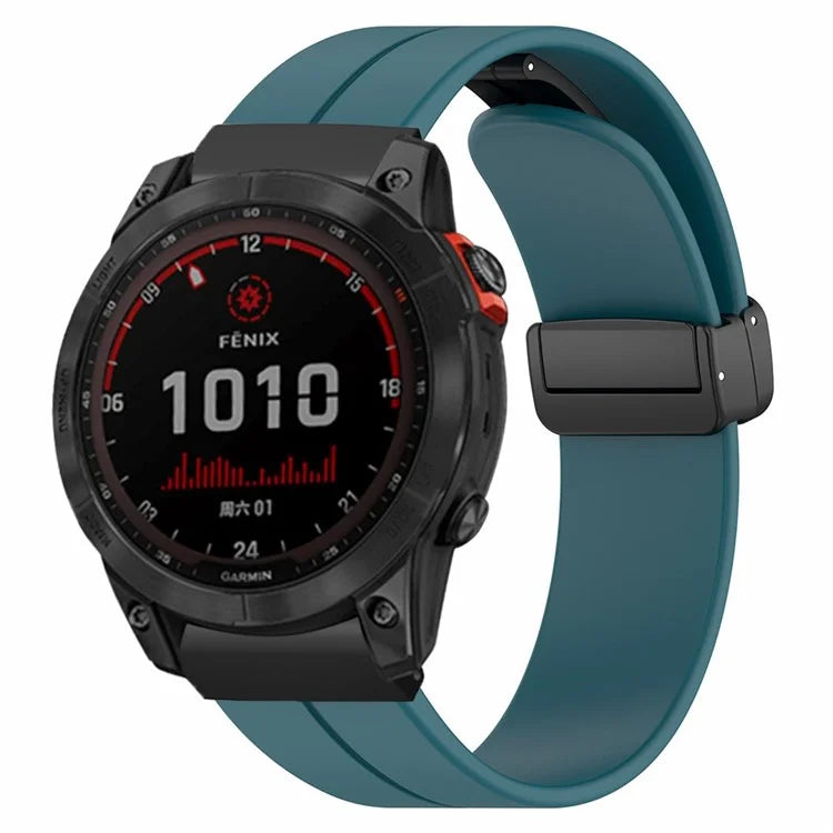 For Garmin Fenix 7X / 6X / 5X Watch Strap Magnetic Buckle Silicone Band with 26mm PC Connector