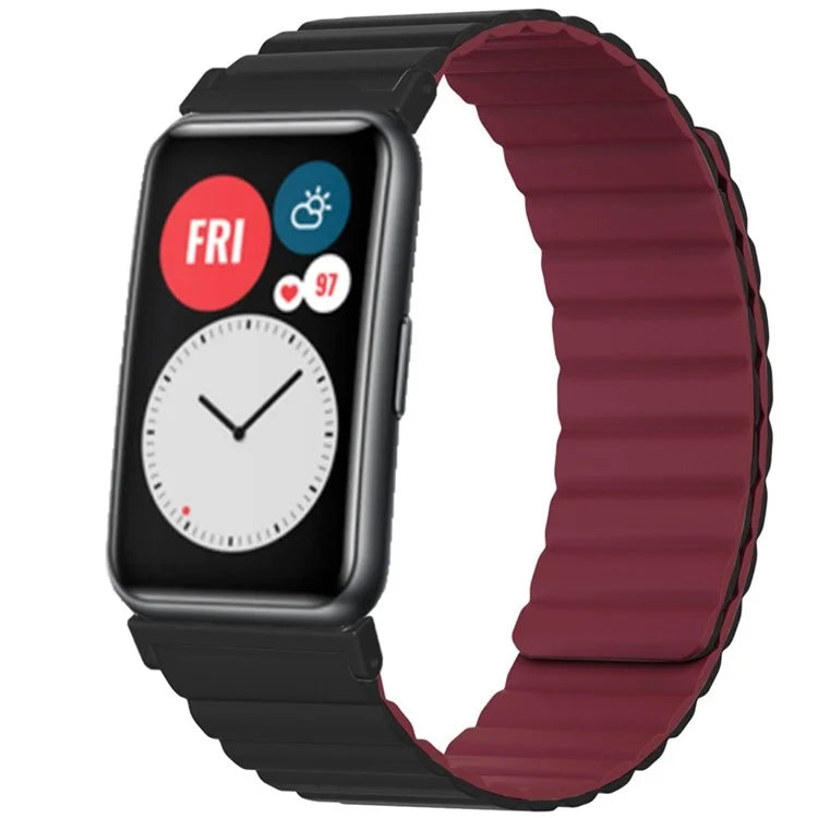 For Huawei Watch Fit / Watch Fit Special Edition Watch Band Magnetic Silicone Strap Replacement+Wine Red