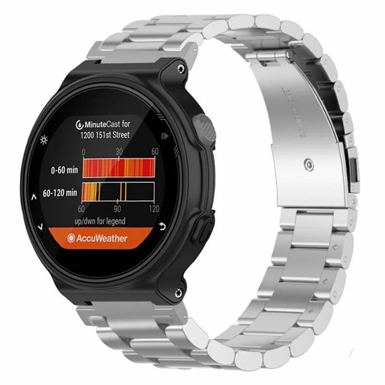 For Garmin Forerunner 220 / 230 / 235 / 735XT / 620 / 630 Watch Band 3-beads Solid Metal Strap