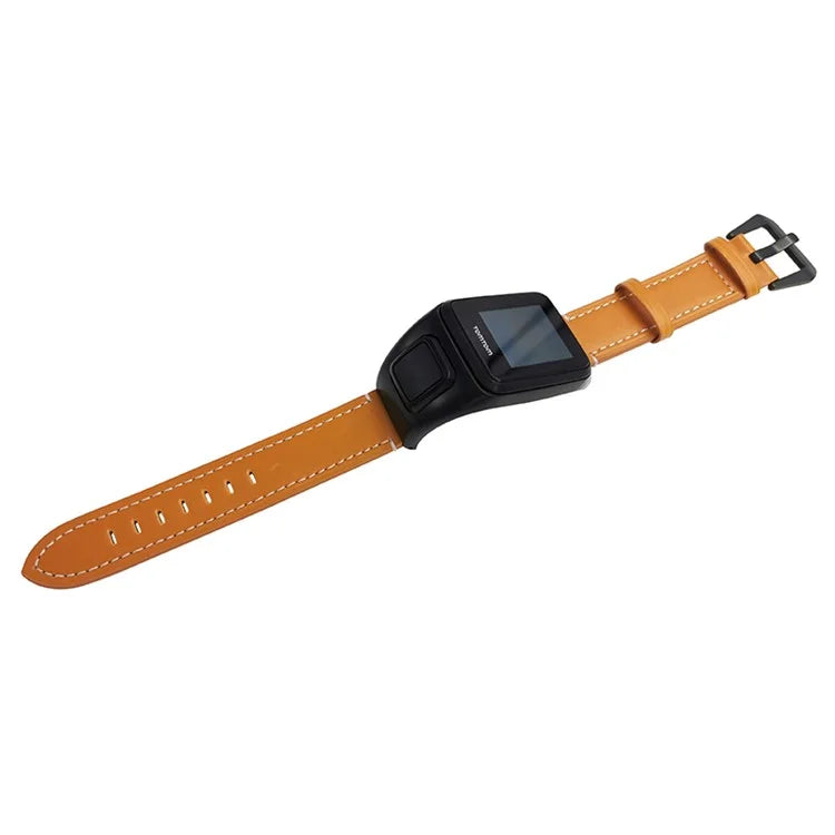 For TomTom Runner 3 / Adventurer Genuine Cow Leather Band Electroplating Buckle Watch Strap with Case