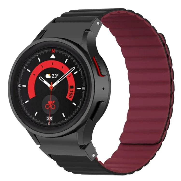For Samsung Galaxy Watch6 / Watch 5 / Watch 5 Pro / Watch4 Magnetic Band Silicone Adjustable Wristband+Wine Red