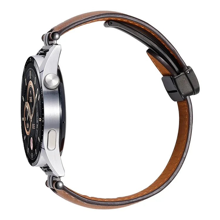 22mm Watch Strap for Samsung Galaxy Watch3 45mm / Garmin Venu 3 Stainless Steel Folding Buckle Leather Band