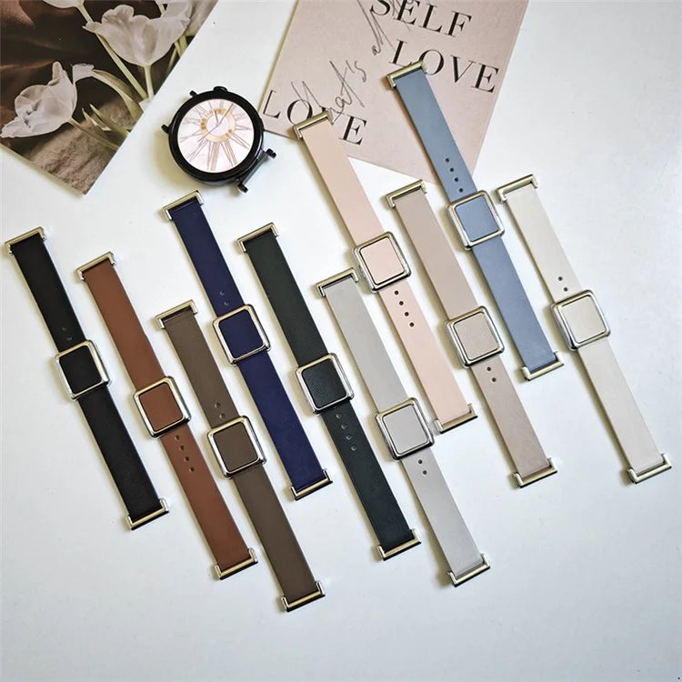 18mm Universal Smart Watch Band Leather Strap Replacement with Square Buckle