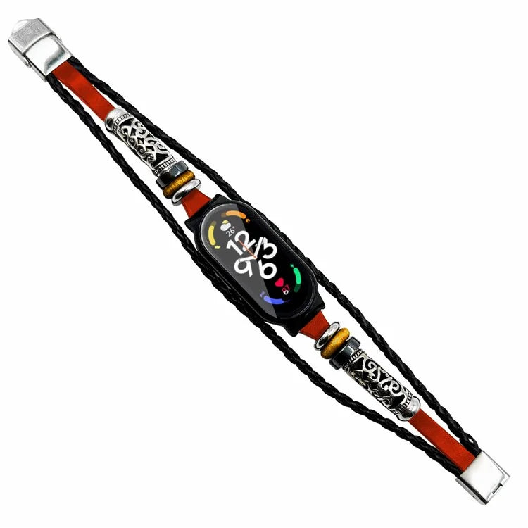For Xiaomi Mi Band 7 / Band 7 NFC Beads Watch Strap with Watch Case and Tempered Glass Screen Protector
