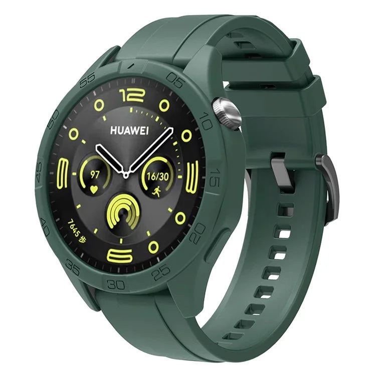 For Huawei Watch GT 4 46mm Silicone Strap Watch Band with Watch Caseish Green