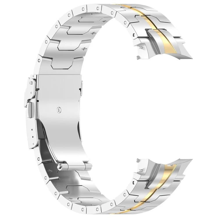 For Samsung Galaxy Watch6 40mm 44mm / Watch6 Classic 43mm 47mm Stainless Steel Band Watch Strap with Connector+Gold