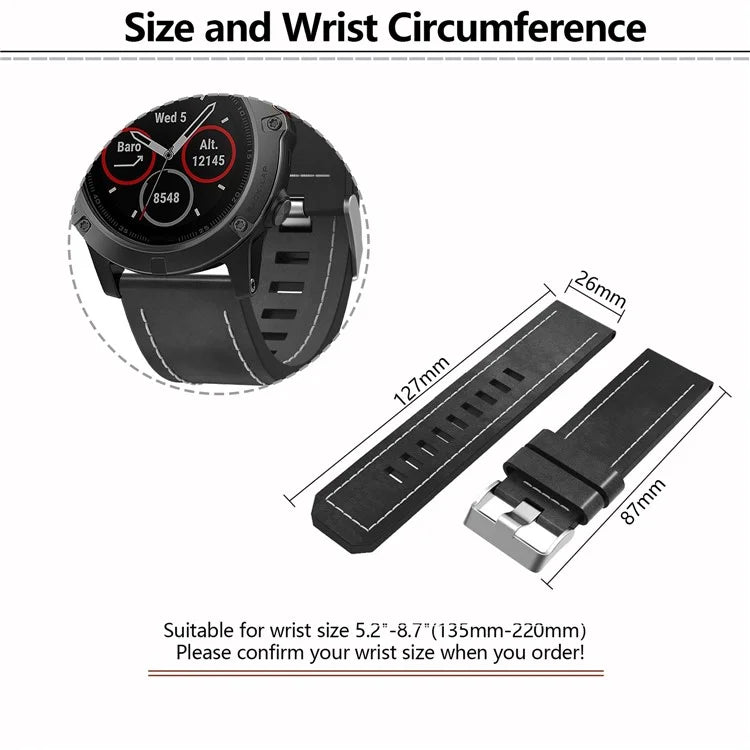 KALEBOL KLB-CXZP-001 For Garmin QuickFit / Fenix 7X / 6X Strap 26mm Genuine Cow Leather Watch Band