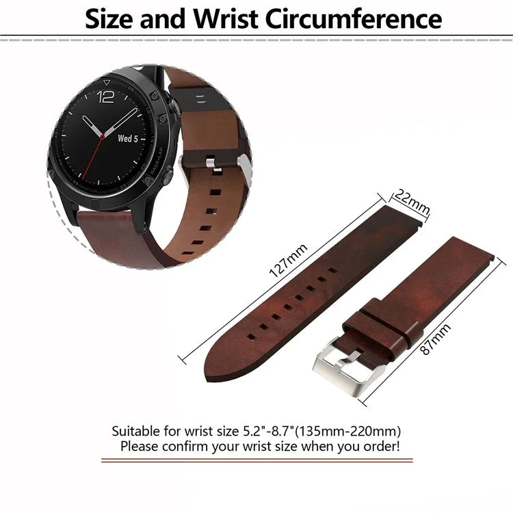 KALEBOL KLB-FGZP-001 For Garmin Fenix 7 / 7 Pro Retro Watch Band QuickFit 22mm Genuine Cow Leather Wrist Strap