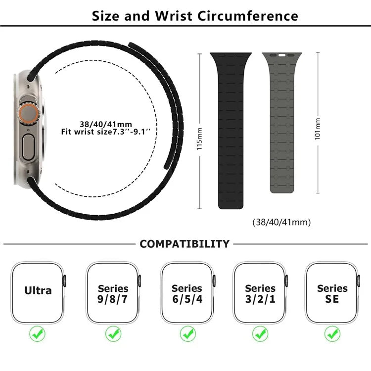 KALEBOL KLB-CXGJ-002 For Apple Watch Series 9 8 7 41mm / 6 5 4 SE (2022) SE (2023) SE 40mm / 3 2 1 38mm Magnetic Silicone Band